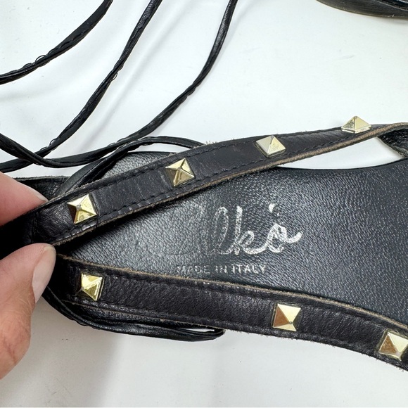 Lace Up Black Gladiator Sandals with Gold Stud Accents - Picture 5 of 8